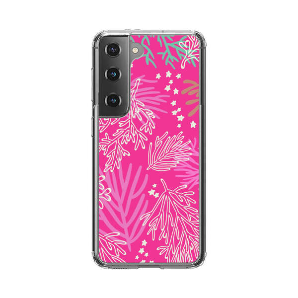 Bright Pink Tropical Leaf Pattern Samsung Galaxy S22 Plus 5G Case