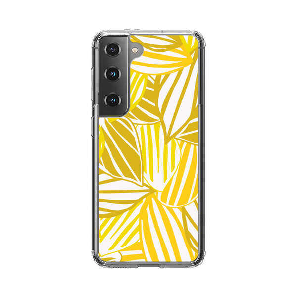 Bright Yellow Striped Tropical Leaves Pattern Samsung Galaxy S22 Plus 5G Case