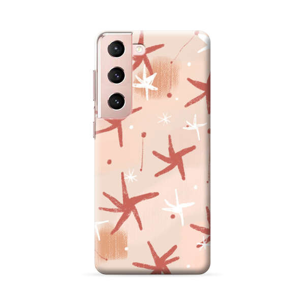 Abstract Star Pattern Red and White on Beige Background Samsung Galaxy S22 Plus 5G Hard Case