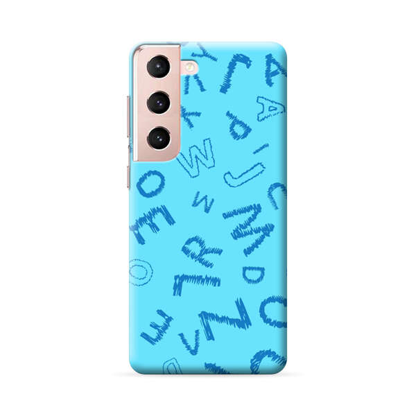 Blue background with random sketched alphabet letters Samsung Galaxy S22 Plus 5G Hard Case