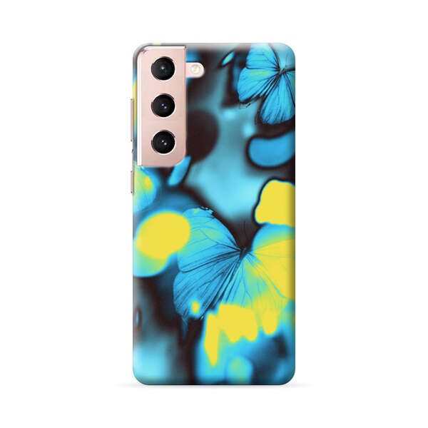 Blue Butterflies Glowing Abstract Background Samsung Galaxy S22 Plus 5G Hard Case