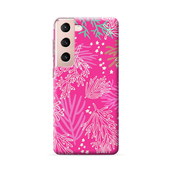 Bright Pink Tropical Leaf Pattern Samsung Galaxy S22 Plus 5G Hard Case