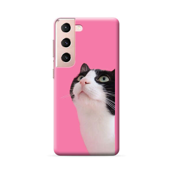 Curious Black and White Cat on Pink Background Samsung Galaxy S22 Plus 5G Hard Case