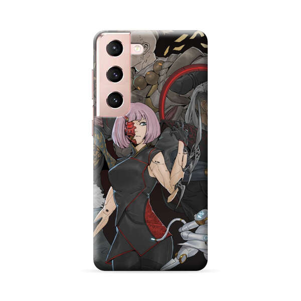 Futuristic Cyberpunk Warriors and Robotic Cat in Dynamic Pose Samsung Galaxy S22 Plus 5G Hard Case