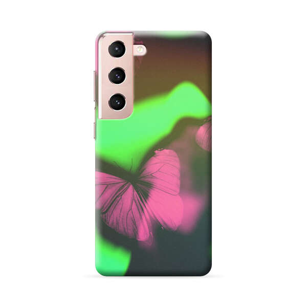 Pink Butterflies Green Background Samsung Galaxy S22 Plus 5G Hard Case