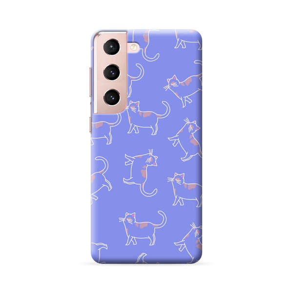 Playful Cartoon Cats on Purple Background Samsung Galaxy S22 Plus 5G Hard Case