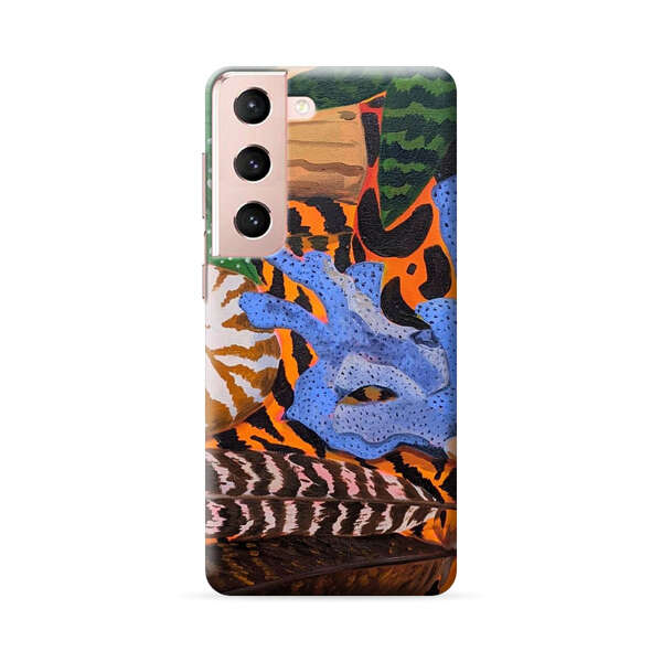 Tropical Coral Seashell Feathers on Tiger Pattern Samsung Galaxy S22 Plus 5G Hard Case