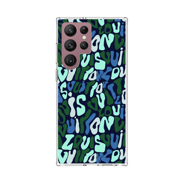 Abstract Layered Text Pattern in Blue and Green Samsung Galaxy S22 Ultra 5G Case