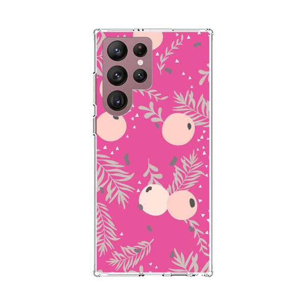 Berries Floral Pattern Pink Background Samsung Galaxy S22 Ultra 5G Case