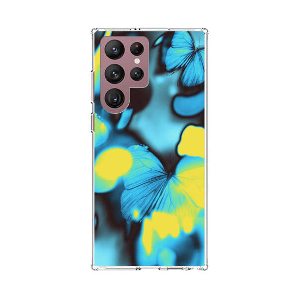 Blue Butterflies Glowing Abstract Background Samsung Galaxy S22 Ultra 5G Case