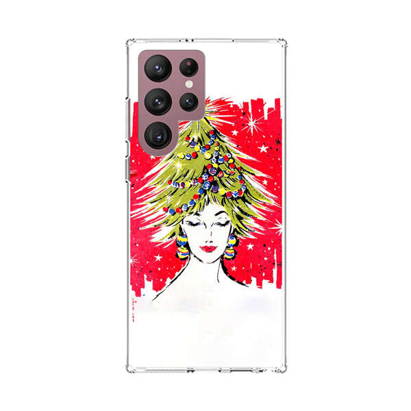Christmas Tree Hair Woman Red Background Samsung Galaxy S22 Ultra 5G Case
