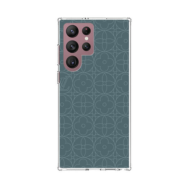 Elegant Blue Geometric Floral Pattern Samsung Galaxy S22 Ultra 5G Case