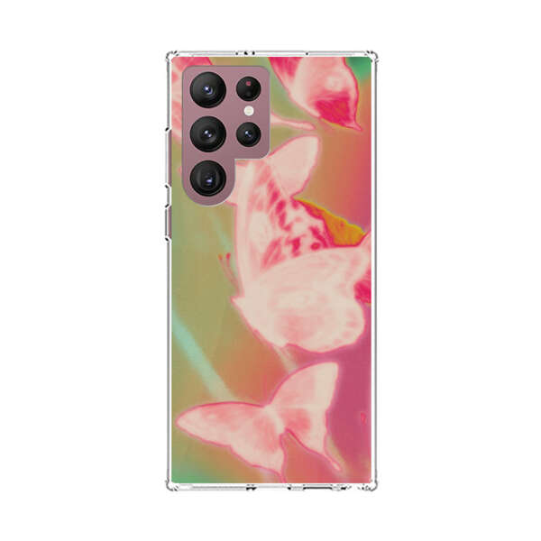 Pink Butterflies Dreamy Colorful Background Samsung Galaxy S22 Ultra 5G Case