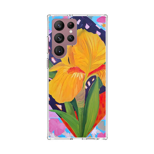 Yellow Iris Flower with Colorful Patchwork Background Samsung Galaxy S22 Ultra 5G Case