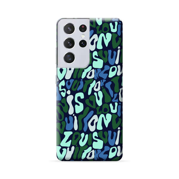 Abstract Layered Text Pattern in Blue and Green Samsung Galaxy S22 Ultra 5G Hard Case