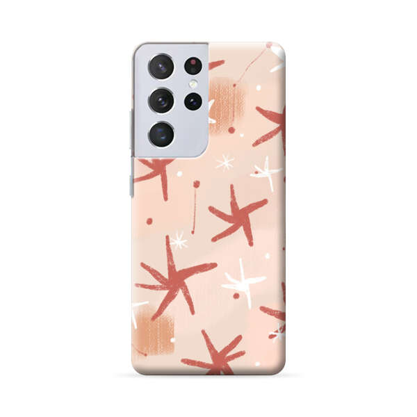 Abstract Star Pattern Red and White on Beige Background Samsung Galaxy S22 Ultra 5G Hard Case