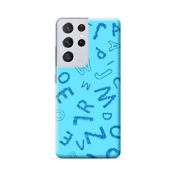 Blue background with random sketched alphabet letters Samsung Galaxy S22 Ultra 5G Hard Case