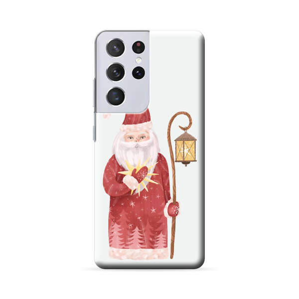 Charming Santa Claus Holding Glowing Heart and Lantern Samsung Galaxy S22 Ultra 5G Hard Case