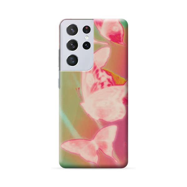 Pink Butterflies Dreamy Colorful Background Samsung Galaxy S22 Ultra 5G Hard Case