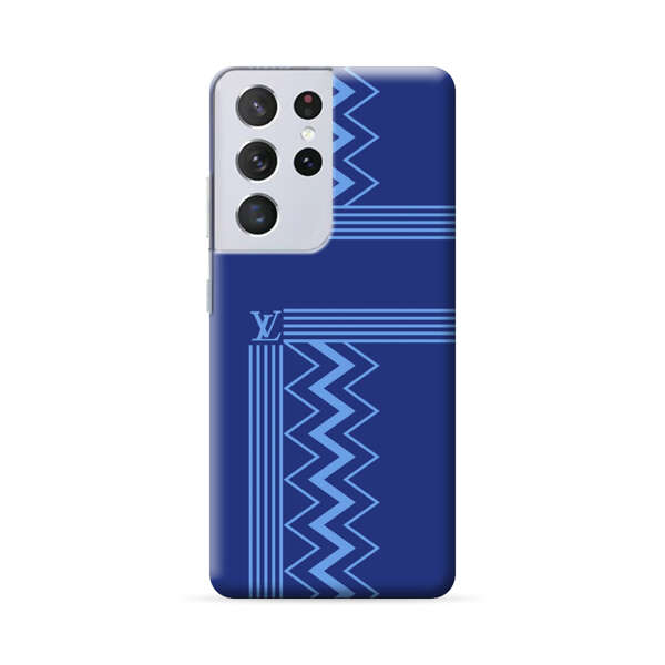 Stylish Geometric Zigzag Pattern in Blue Samsung Galaxy S22 Ultra 5G Hard Case