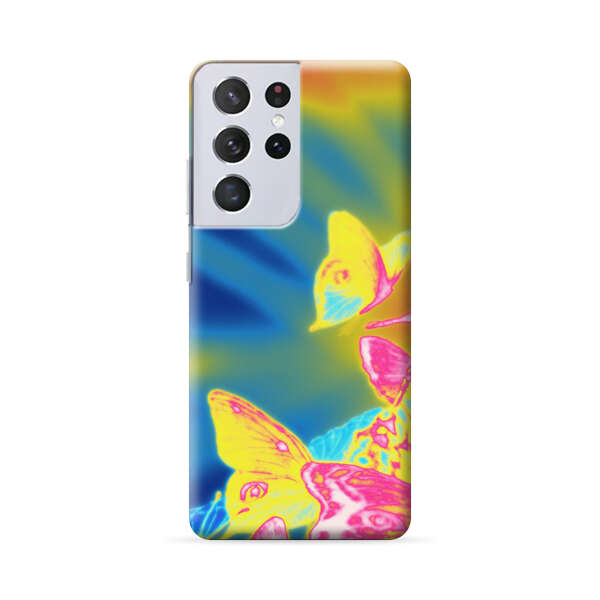 Vibrant Colorful Neon Butterflies Abstract Samsung Galaxy S22 Ultra 5G Hard Case