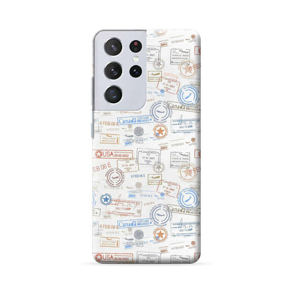 Vintage Passport Stamps Pattern Samsung Galaxy S22 Ultra 5G Hard Case