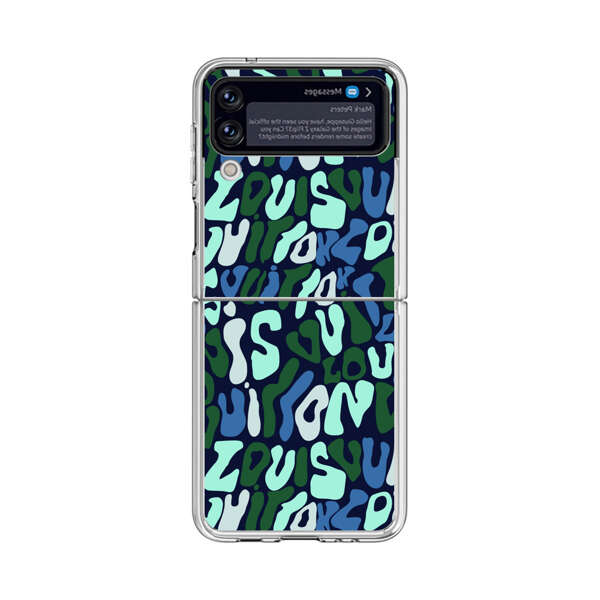 Abstract Layered Text Pattern in Blue and Green Samsung Galaxy Z Flip 3 (5G) Case