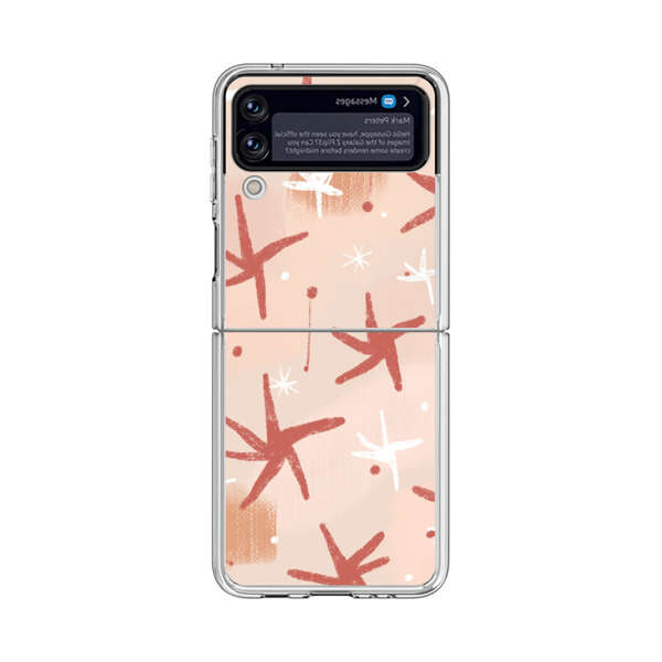Abstract Star Pattern Red and White on Beige Background Samsung Galaxy Z Flip 3 (5G) Case