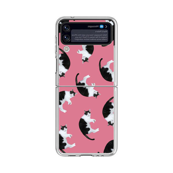 Black and White Cats Pattern on Pink Background Samsung Galaxy Z Flip 3 (5G) Case