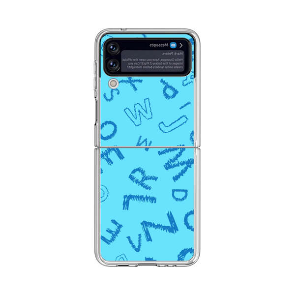 Blue background with random sketched alphabet letters Samsung Galaxy Z Flip 3 (5G) Case