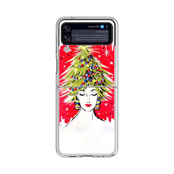 Christmas Tree Hair Woman Red Background Samsung Galaxy Z Flip 3 (5G) Case