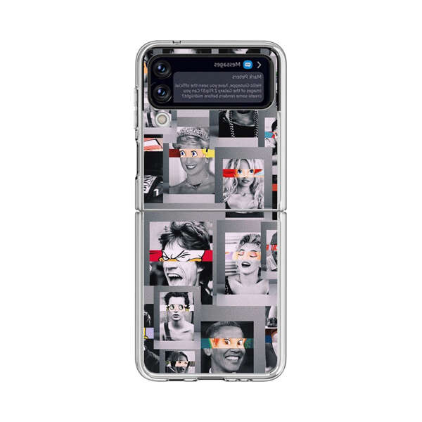 Creative Collage of Iconic Black and White Portraits with Cartoon Eyes Samsung Galaxy Z Flip 3 (5G) Case