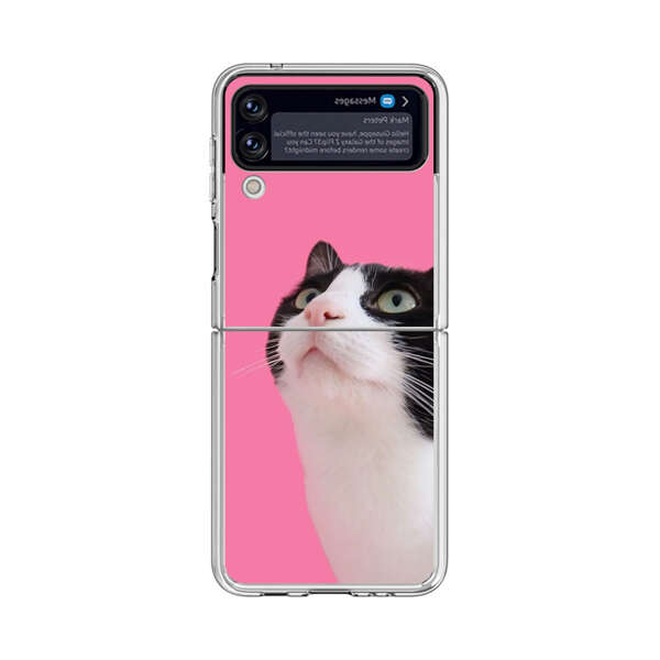 Curious Black and White Cat on Pink Background Samsung Galaxy Z Flip 3 (5G) Case