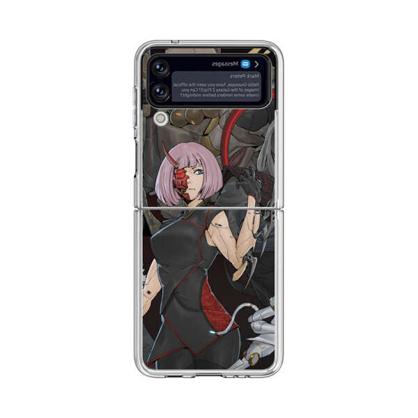Futuristic Cyberpunk Warriors and Robotic Cat in Dynamic Pose Samsung Galaxy Z Flip 3 (5G) Case