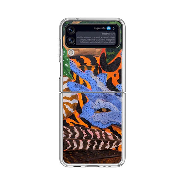 Tropical Coral Seashell Feathers on Tiger Pattern Samsung Galaxy Z Flip 3 (5G) Case
