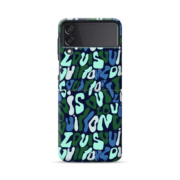 Abstract Layered Text Pattern in Blue and Green Samsung Galaxy Z Flip 3 (5G) Hard Case