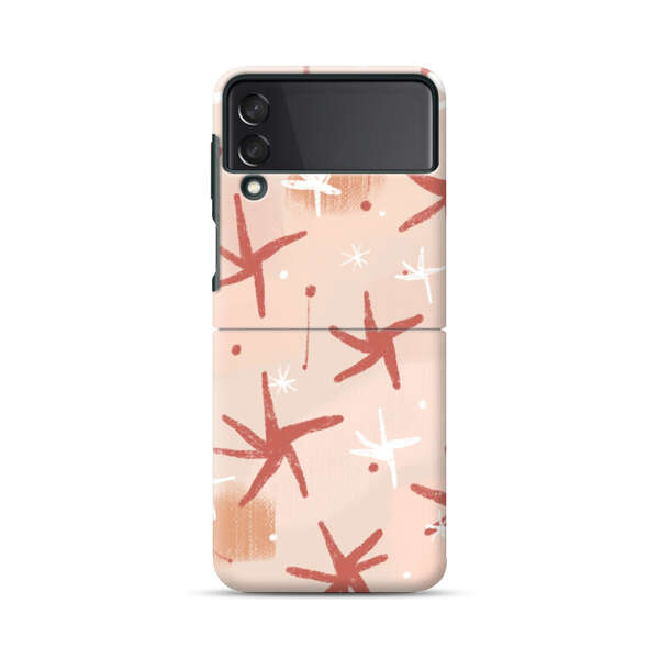 Abstract Star Pattern Red and White on Beige Background Samsung Galaxy Z Flip 3 (5G) Hard Case