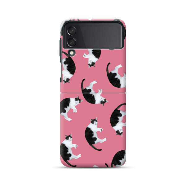 Black and White Cats Pattern on Pink Background Samsung Galaxy Z Flip 3 (5G) Hard Case