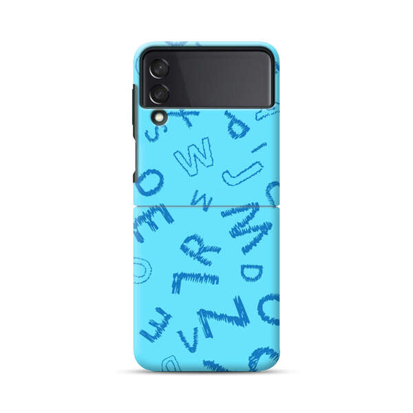 Blue background with random sketched alphabet letters Samsung Galaxy Z Flip 3 (5G) Hard Case