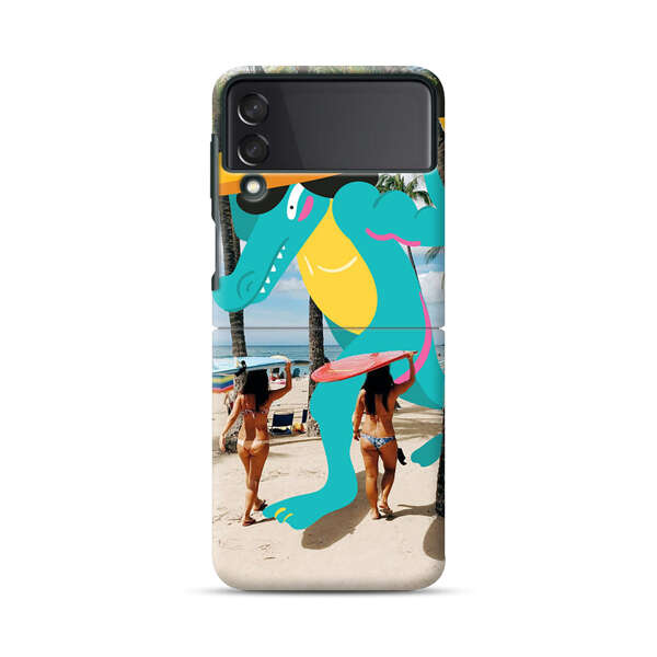 Cartoon Alligator Carrying Surfboards on Beach Samsung Galaxy Z Flip 3 (5G) Hard Case