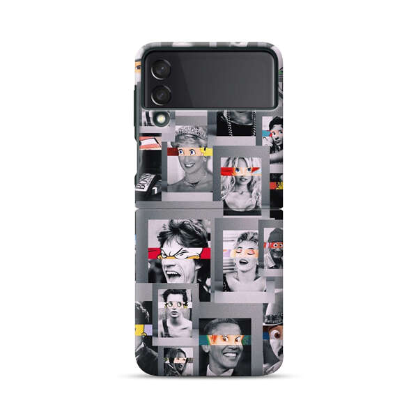 Creative Collage of Iconic Black and White Portraits with Cartoon Eyes Samsung Galaxy Z Flip 3 (5G) Hard Case