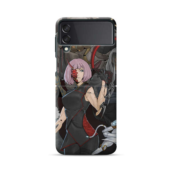 Futuristic Cyberpunk Warriors and Robotic Cat in Dynamic Pose Samsung Galaxy Z Flip 3 (5G) Hard Case