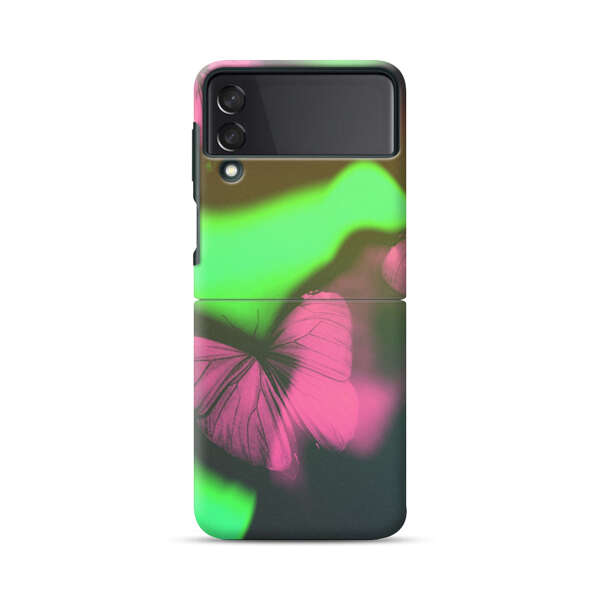 Pink Butterflies Green Background Samsung Galaxy Z Flip 3 (5G) Hard Case
