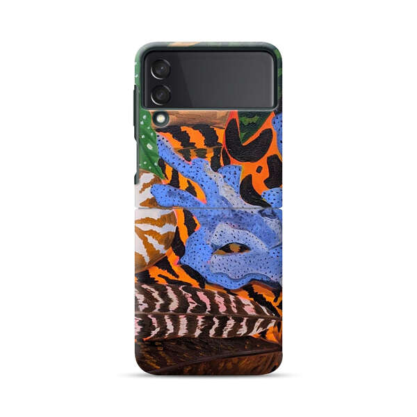 Tropical Coral Seashell Feathers on Tiger Pattern Samsung Galaxy Z Flip 3 (5G) Hard Case