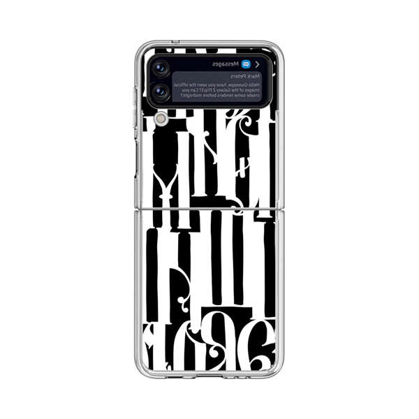 Abstract Black and White Pattern with Ornamental Letters Samsung Galaxy Z Flip 4 Case