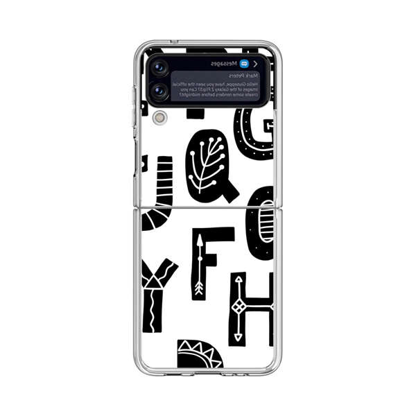Black and White Hand-Drawn Alphabet Letters Pattern Samsung Galaxy Z Flip 4 Case