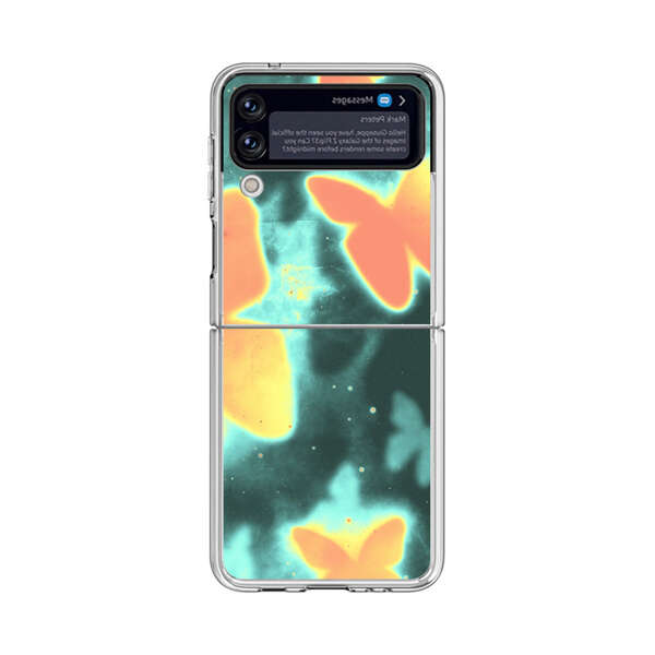 Bright Glowing Orange Butterflies Blue Background Samsung Galaxy Z Flip 4 Case