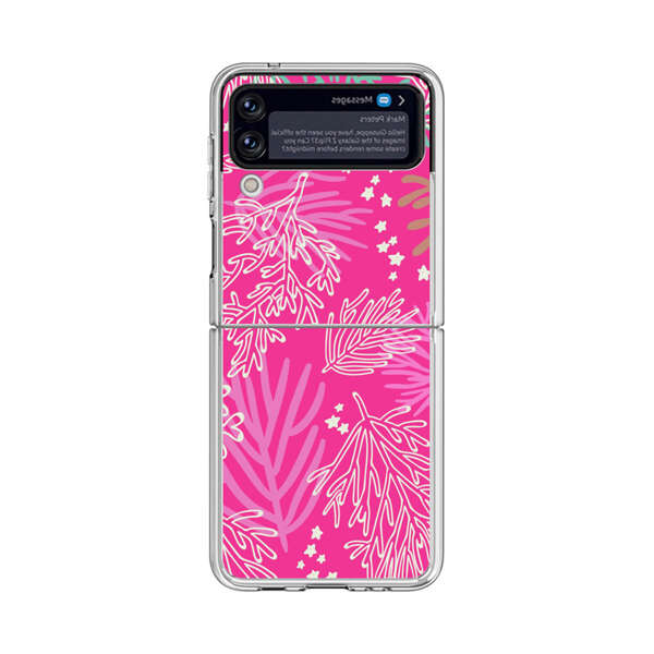Bright Pink Tropical Leaf Pattern Samsung Galaxy Z Flip 4 Case
