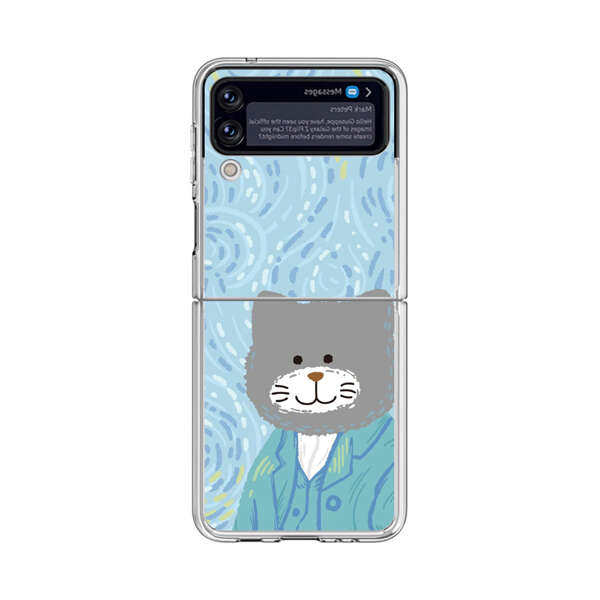 Whimsical Gray Cat with Starry Night Background Samsung Galaxy Z Flip 4 Case