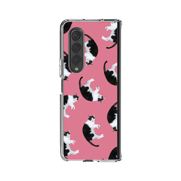 Black and White Cats Pattern on Pink Background Samsung Galaxy Z Fold 3 (5G) Case